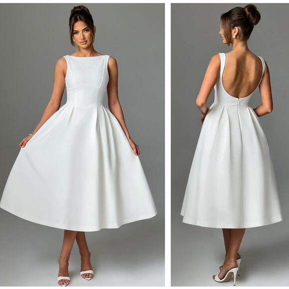 BABYBOO Clarabella Midi Dress Ivory Sz S NWT $183 {179} - Picture 2 of 3